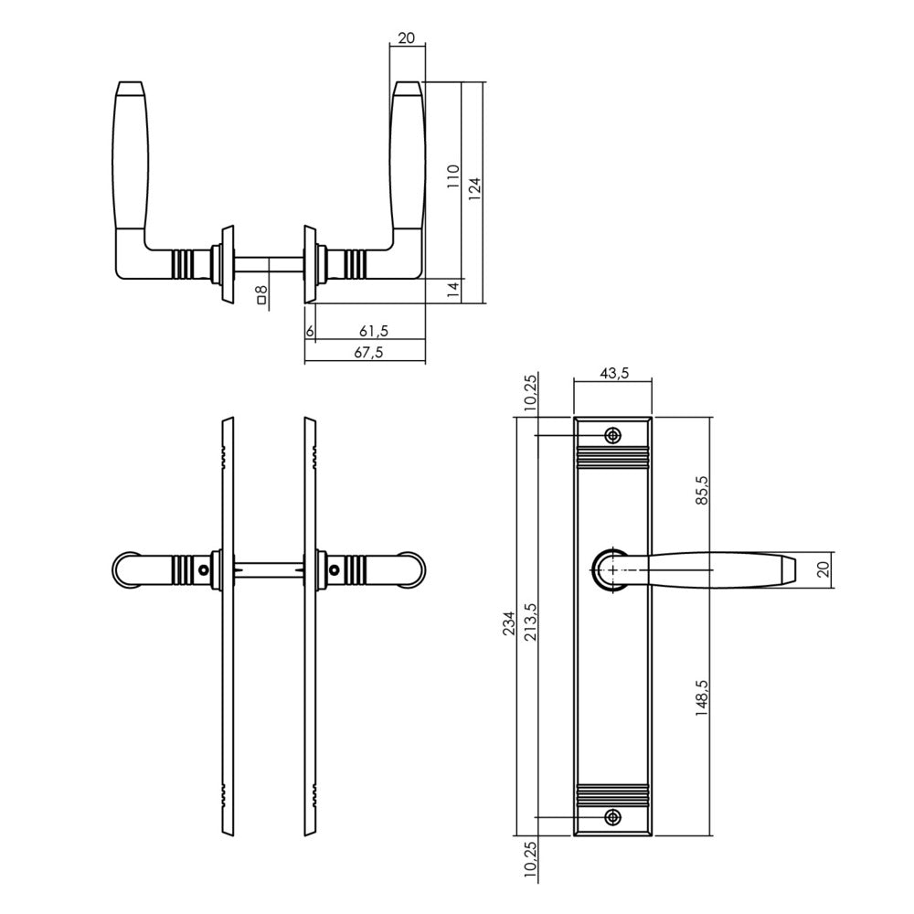 Intersteel Deurkruk Ton Basic Met Schild Rechthoekig Met Rillen 235x43mm WC 63/8mm Nikkel Mat Zwart-10000334
