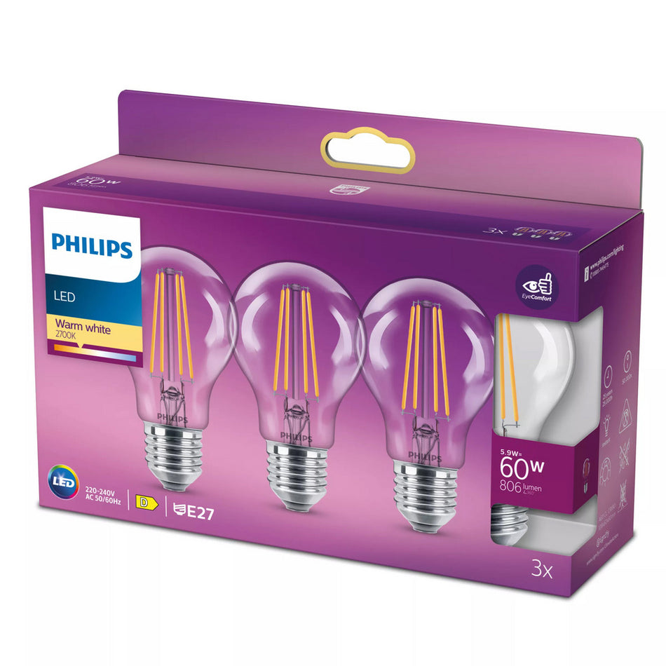 Philips Led Lamp Classic 60W A60 E27 WW CL ND 3PFSRT6-10000414