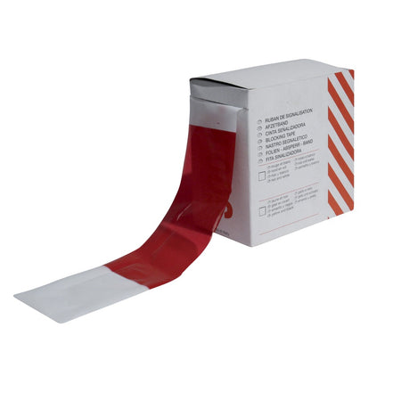 Afzetband Polyethyleen Super Sterk Scheruvrij Rood/Wit 40 mµ 80mm x 500m-158671