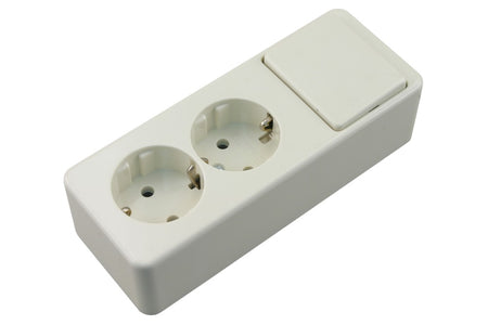 Berker Contactdoos opbouw 2-voudig crème met randaarde met schakelaar-556009