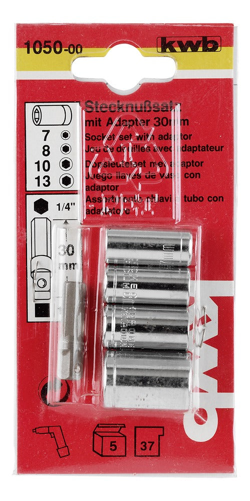 KWB Dopsleutelset met adapter 30 mm 5-delig, 5 stuks-557997