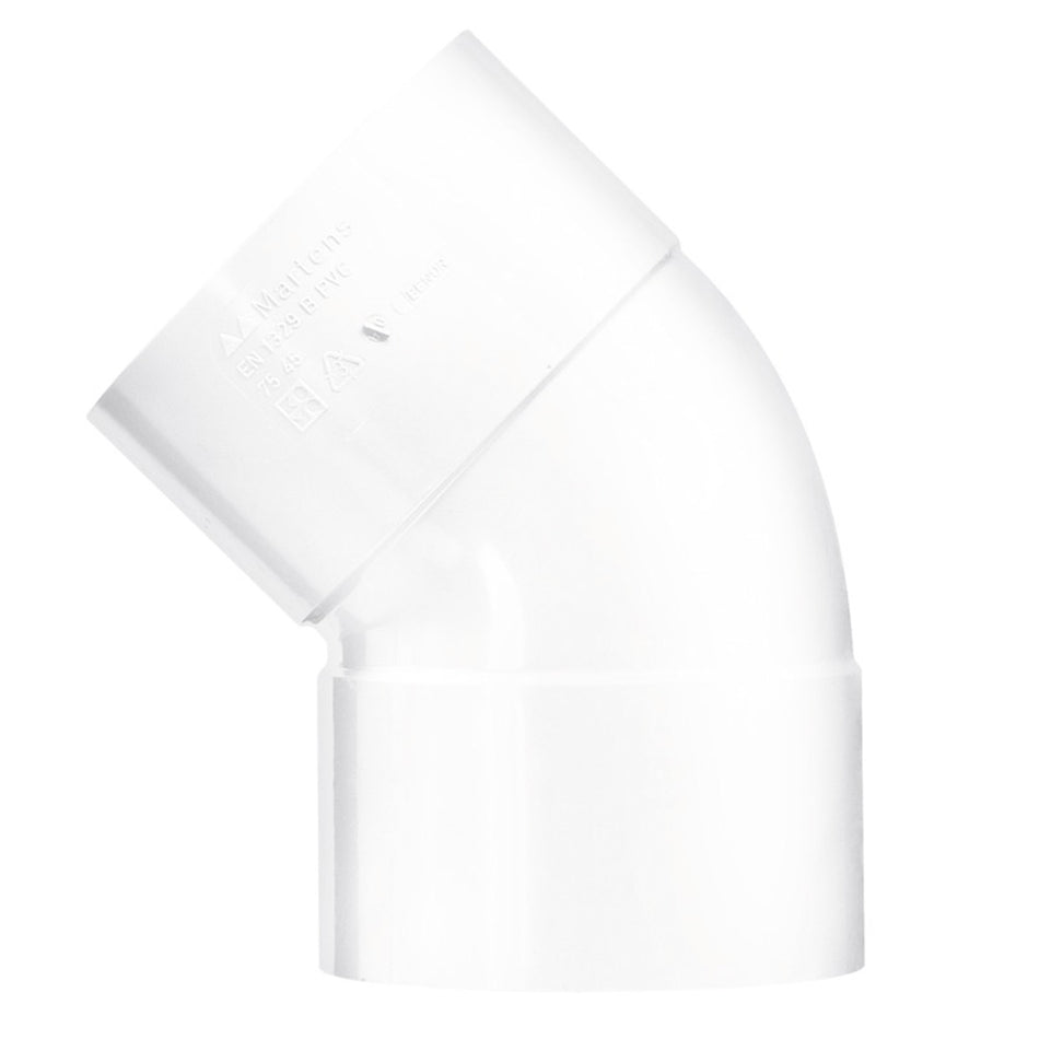 Bocht PVC 2x lijmmof wit wanddikte 3,2 Ø 40 mm 45° KOMO-keur-560211