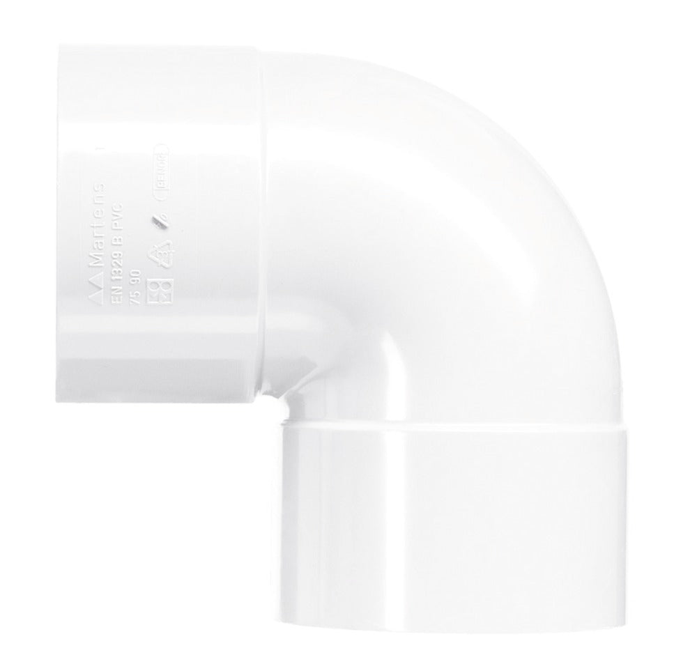 Bocht PVC 2x lijmmof wit wanddikte 3,2 Ø 40 mm 90° KOMO-keur-560212