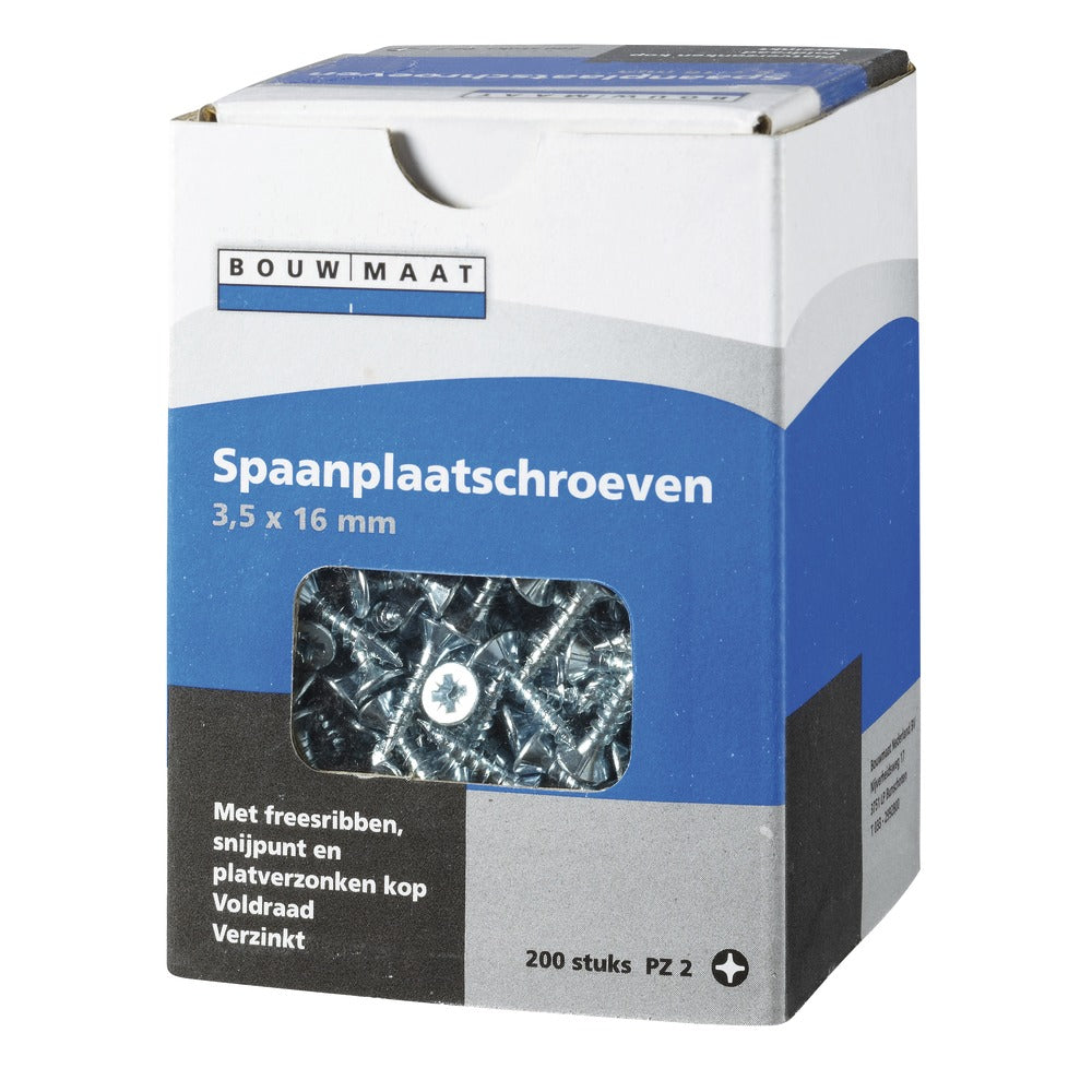 Bouwmaat Houtschroef Verzinkt VK Freesribben 3.5x16mm Voldraad PZ2 200 stuks-569789