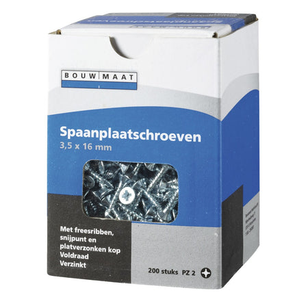 Bouwmaat Houtschroef Verzinkt VK Freesribben 3.5x16mm Voldraad PZ2 200 stuks-569789