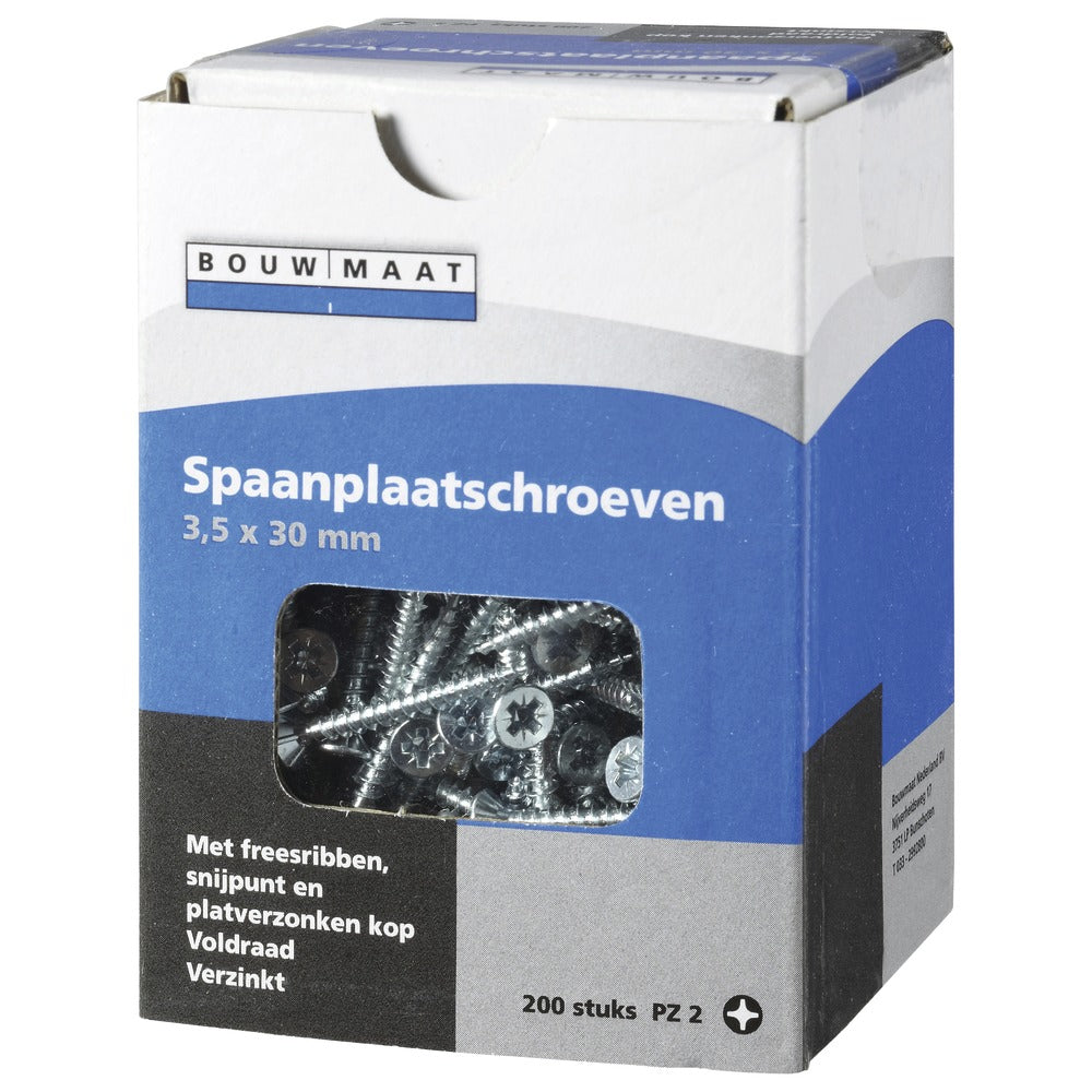 Bouwmaat Houtschroef Verzinkt VK Freesribben 3.5x30mm Voldraad PZ2 200 stuks-569790