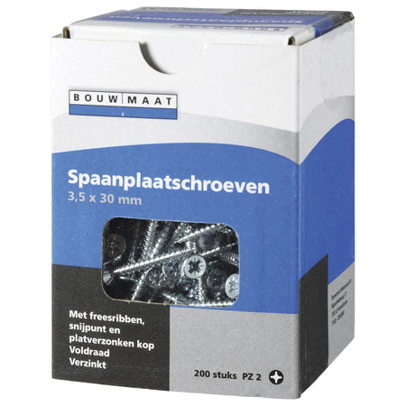 Bouwmaat Houtschroef Verzinkt VK Freesribben 3.5x30mm Voldraad PZ2 200 stuks-569790