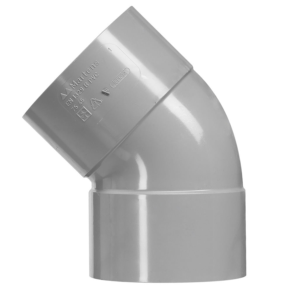 Bocht PVC 2xlijmmof wanddikte 3,25mm Ø90mm 45° KOMO-keur-571740