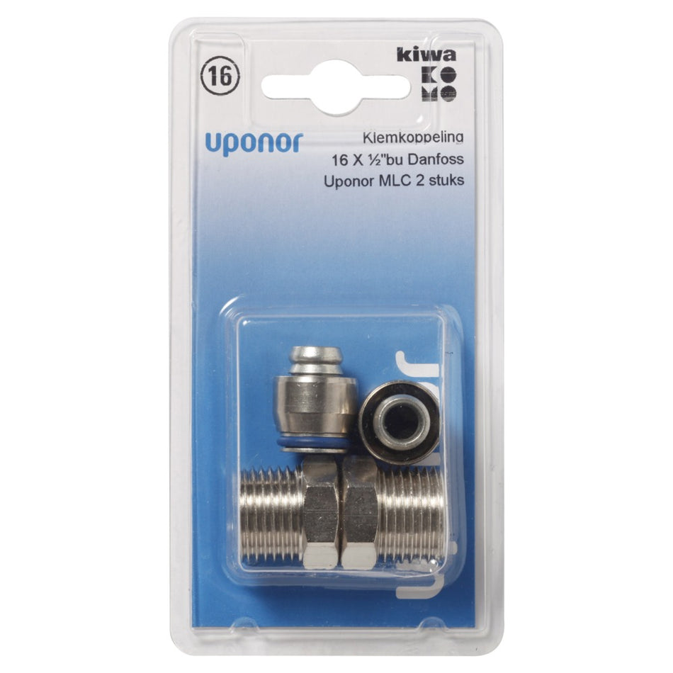 Uponor Danfoss MLC Klemkoppeling CV Messing Buitendraad 16mmx1/2" 2st-578051