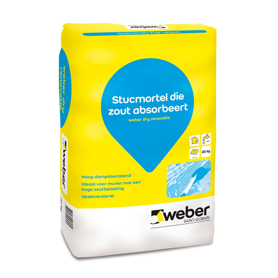 Weber.dry Stucmortel Renovatie grijs zoutabsorberend 20 kg-578385