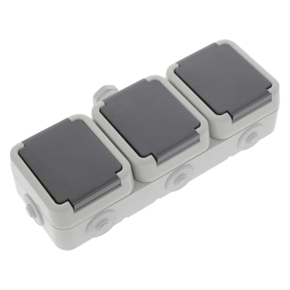 PEHA Contactdoos Opbouw 3-Voudig Grijs Randaarde-601062