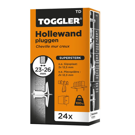 Toggler Hollewandplug TD Polypropyleen Wanddikte 23-26mm 24st-708118