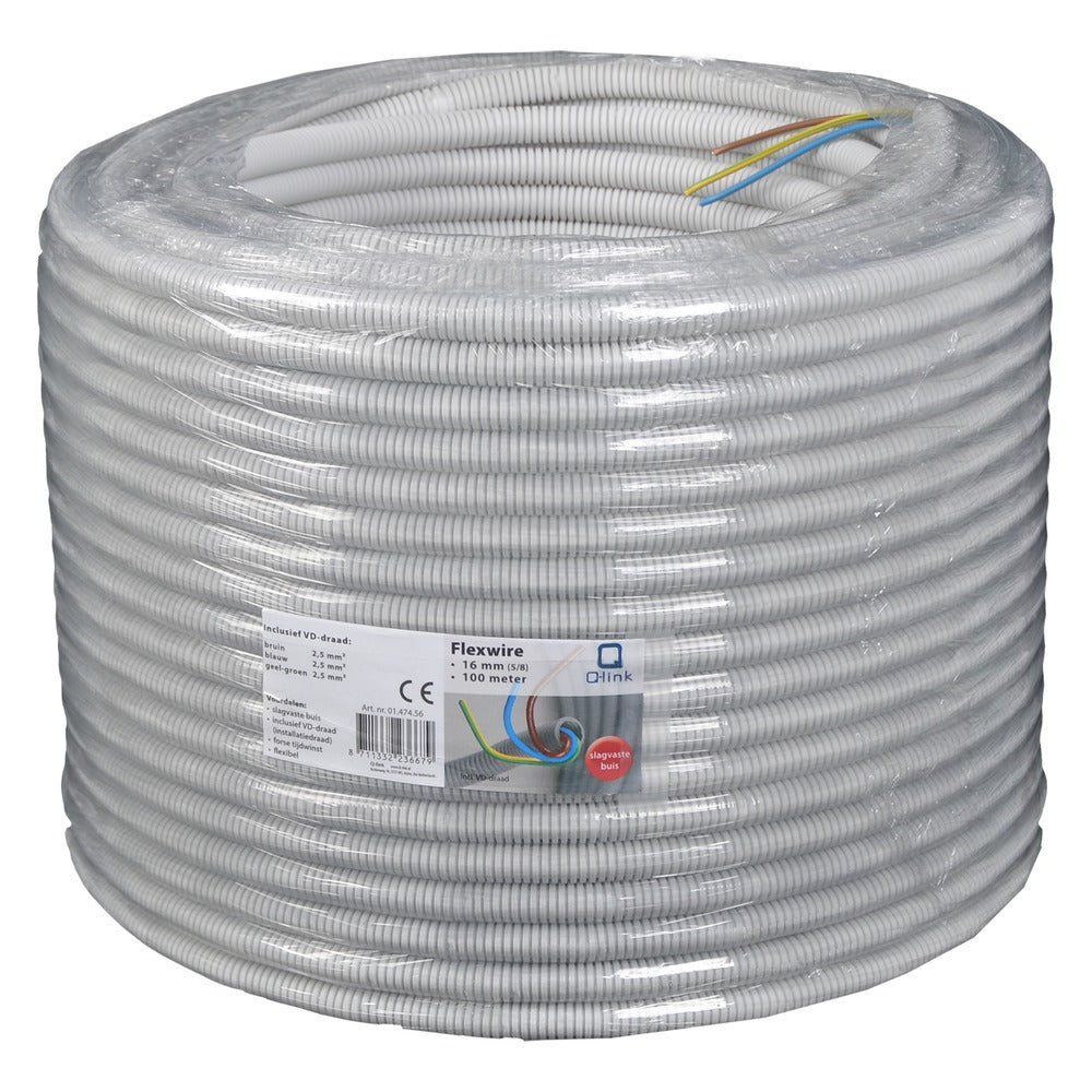 Q-Link Installatiebuis flexiplus slagvast 5/8 3x2.5mm2 grijs 100m-708764