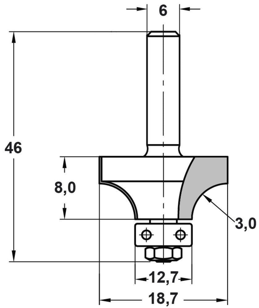 JSO-TR Afrondfrees HW Radius 3,0 mm, schacht 6 mm-717547