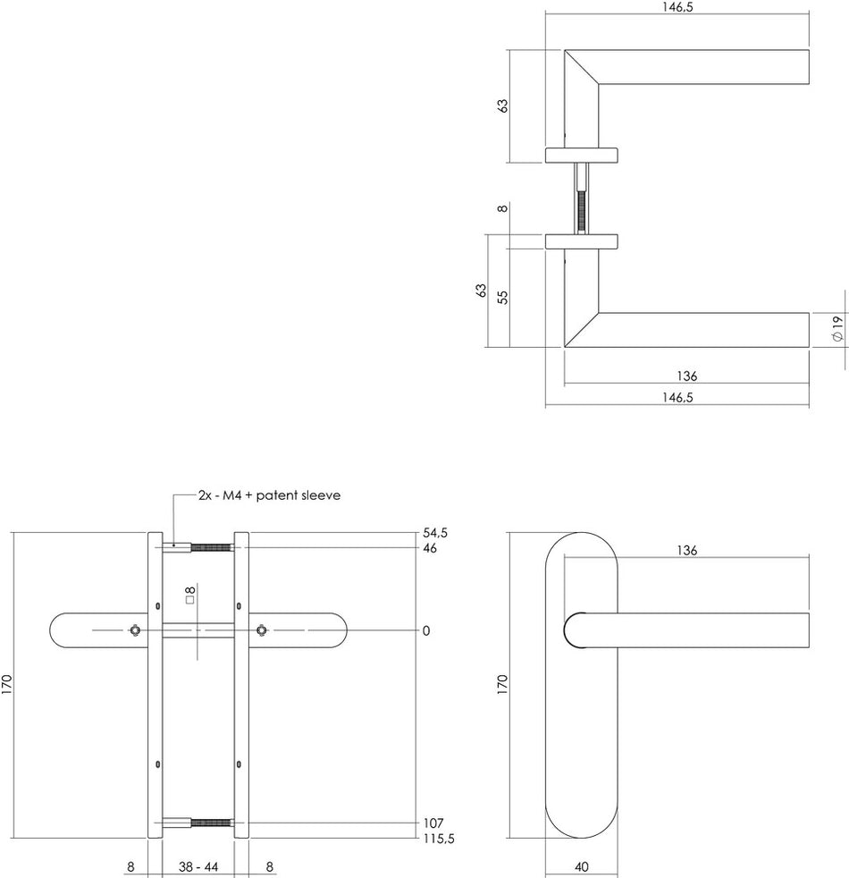 Intersteel Deurkruk Hoek 90gr. Basic Op Ovaal Schild Verdekt 170x40mm Blind RVS Geborsteld-727762