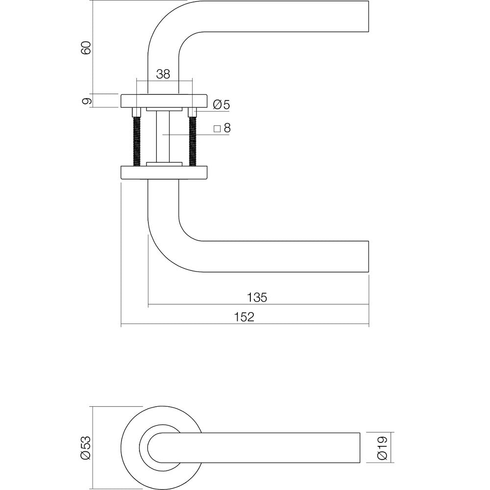 Intersteel Deurkruk Recht Basic Op Rond Geveerde Rozet diam. 53x9mm RVS Geborsteld-727766