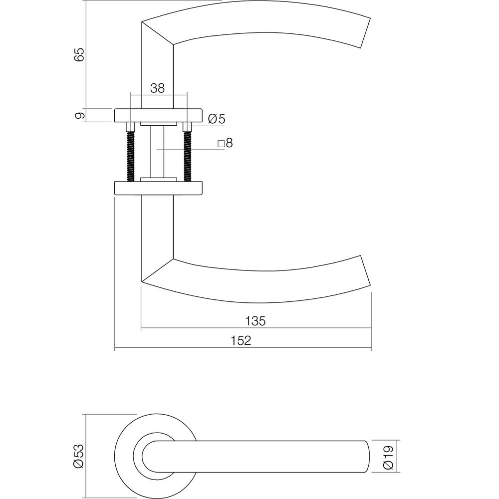 Intersteel Deurkruk Half Rond/hoek 90gr. Basic Op Rond Geveerde Rozet diam. 53x9mm RVS Geborsteld-727768