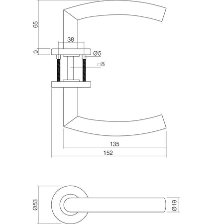 Intersteel Deurkruk Half Rond/hoek 90gr. Basic Op Rond Geveerde Rozet diam. 53x9mm RVS Geborsteld-727768