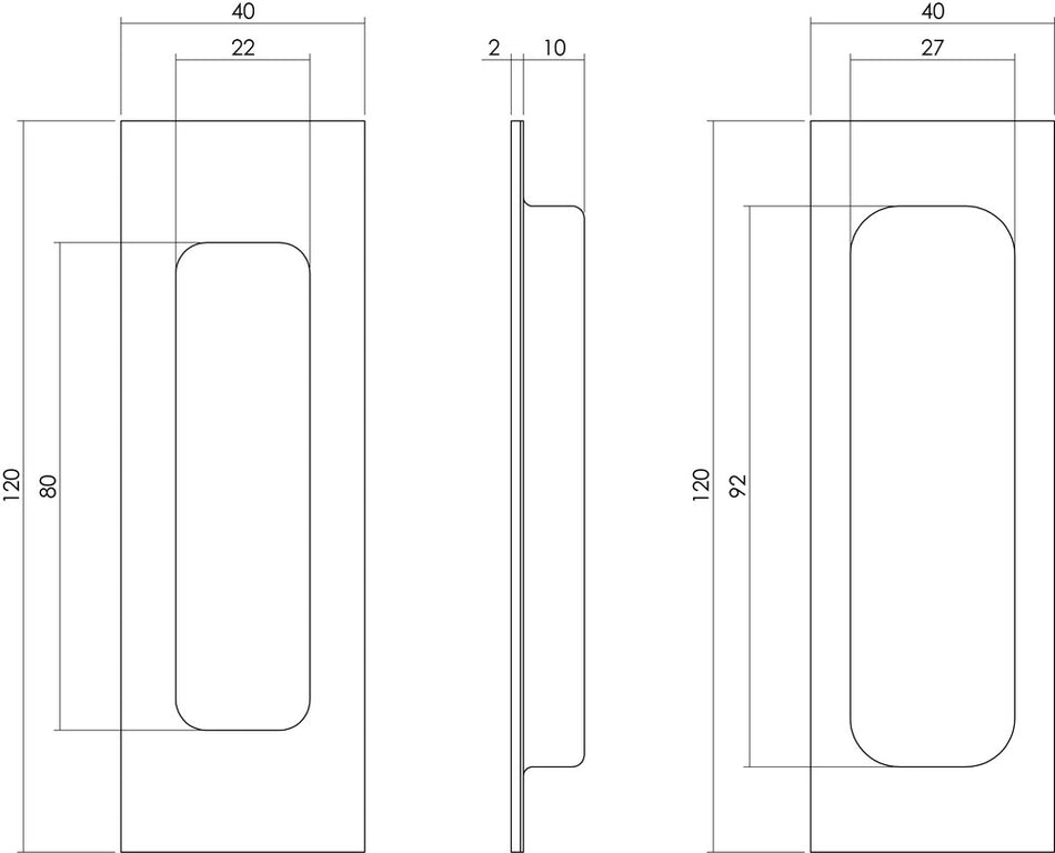 Intersteel schuifdeurkom rechthoek120x40 mm mat zwart-730506