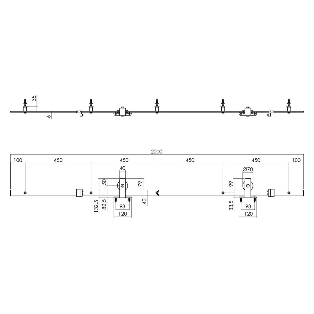 Intersteel schuifdeursysteem basic top 200 cm mat zwart 100 kg-730507