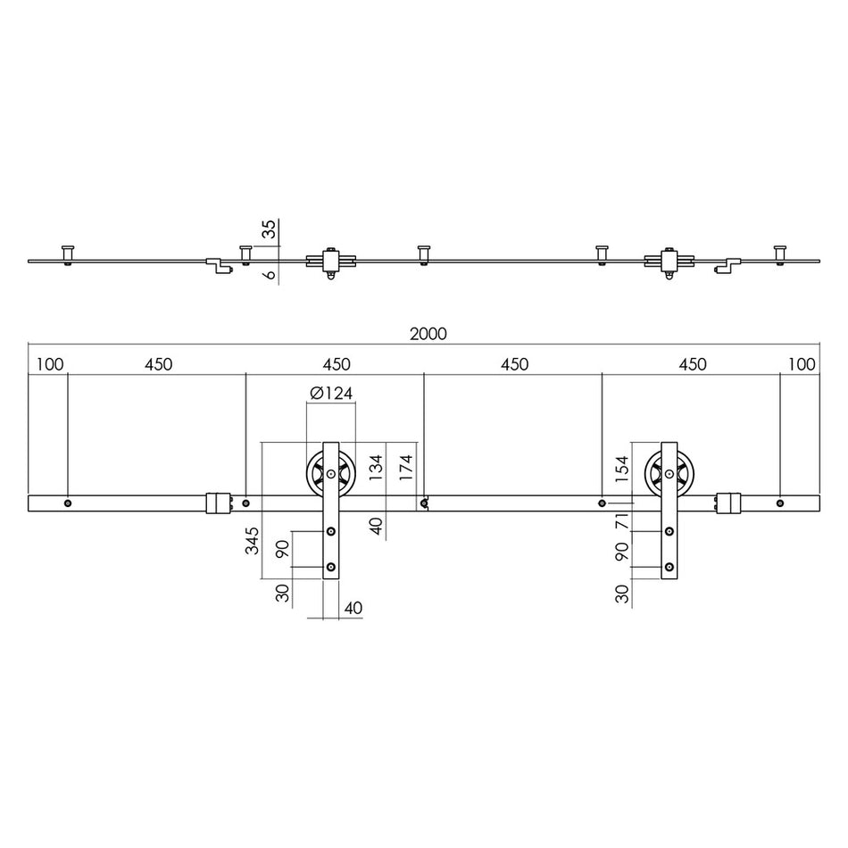 Intersteel schuifdeursysteem wheel 200 cm mat zwart 100 kg-730513