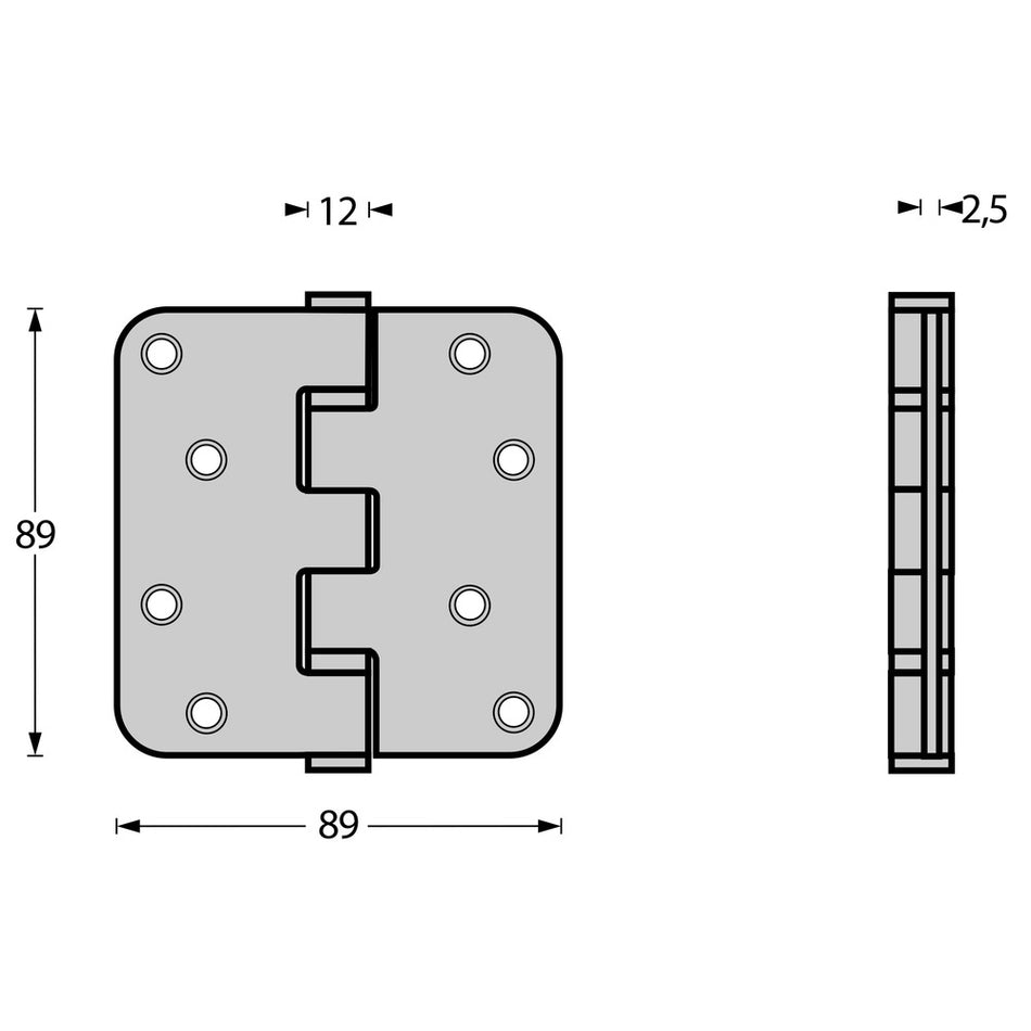 Kogellagerscharnier Afgerond 3,5inch 89x89x2,5mm RVS Zwart-730520