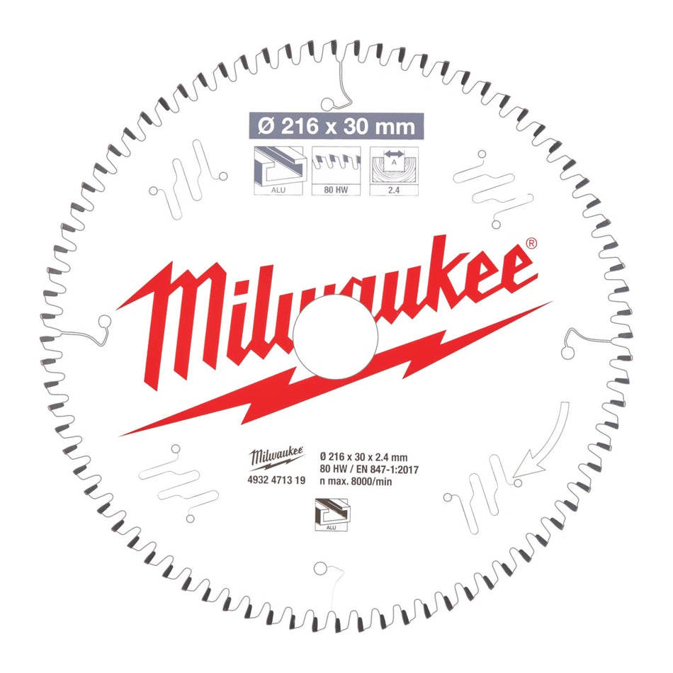 Milwaukee Cirkelzaagblad MS Alu 80ATB 216x30x2,4mm-755641