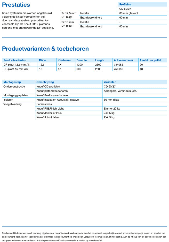 Knauf Gipsplaat DF AK Brandwerend 260x60cm 15mm-756150