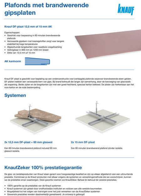 Knauf Gipsplaat DF AK Brandwerend 260x60cm 15mm-756150