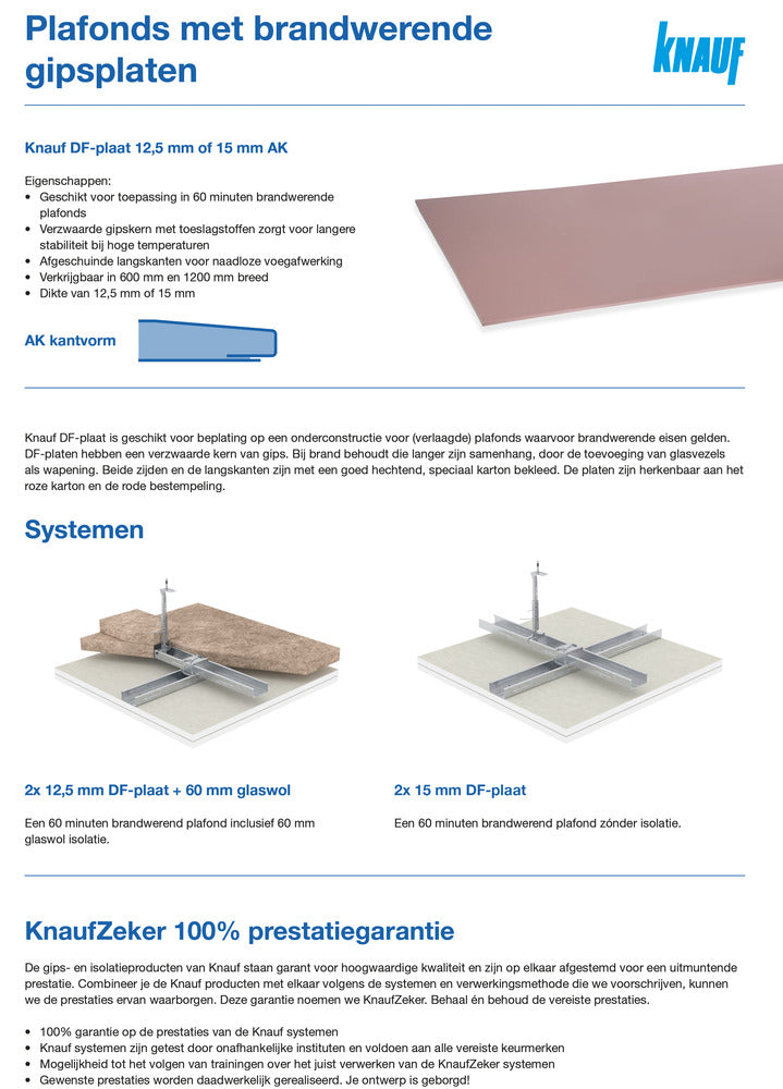 Knauf Gipsplaat DF AK Brandwerend 260x60cm 15mm-756150