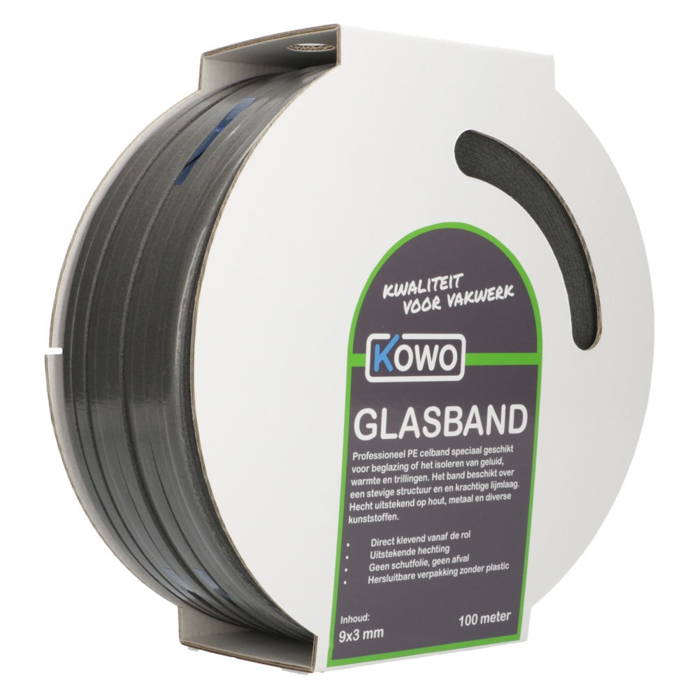 Kowo Glasband PE Zwart 9x3mm 100m-756701