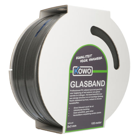 Kowo Glasband PE Zwart 9x3mm 100m-756701