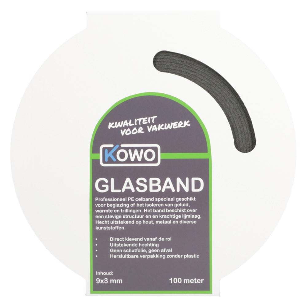 Kowo Glasband PE Zwart 9x3mm 100m-756701