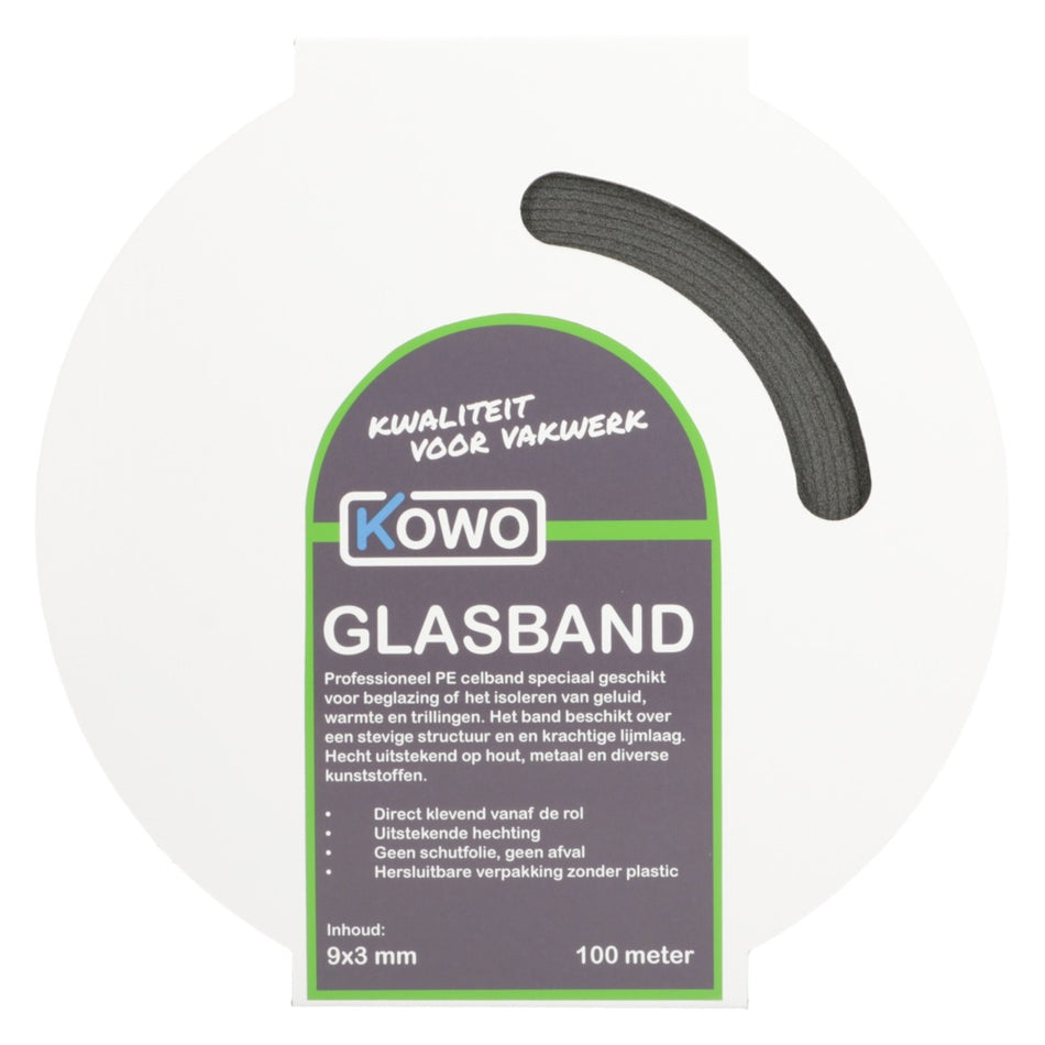 Kowo Glasband PE Zwart 9x3mm 100m-756701