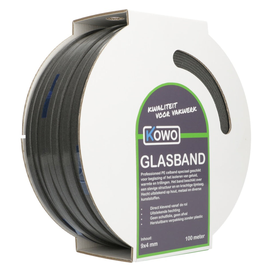 Kowo Glasband PE Zwart 9x4mm 100m-756704