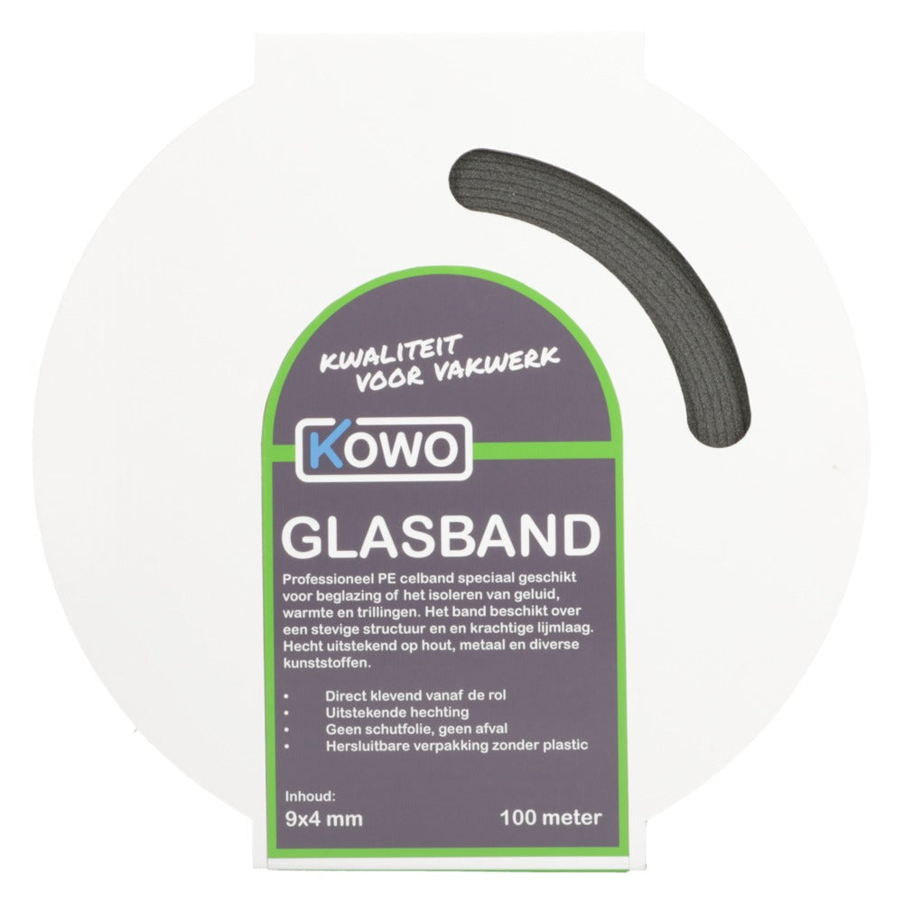 Kowo Glasband PE Zwart 9x4mm 100m-756704