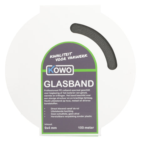 Kowo Glasband PE Zwart 9x4mm 100m-756704