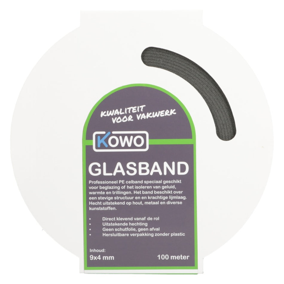 Kowo Glasband PE Zwart 9x4mm 100m-756704