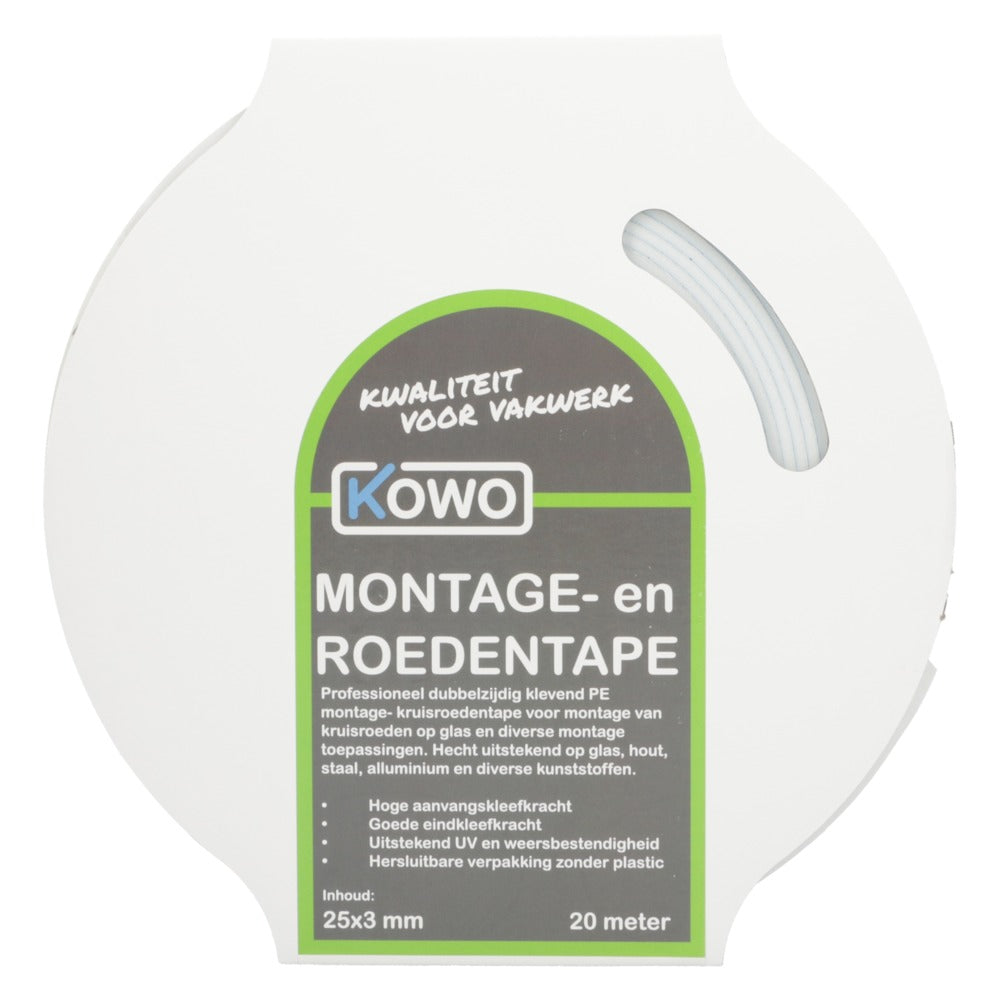 Kowo Montage- en Roedentape Wit 25x3mm 20m-756709