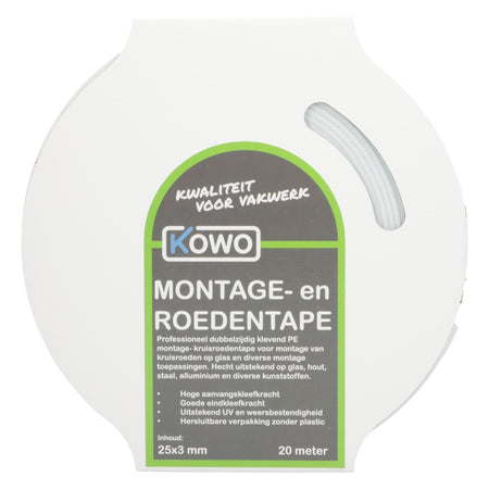 Kowo Montage- en Roedentape Wit 25x3mm 20m-756709