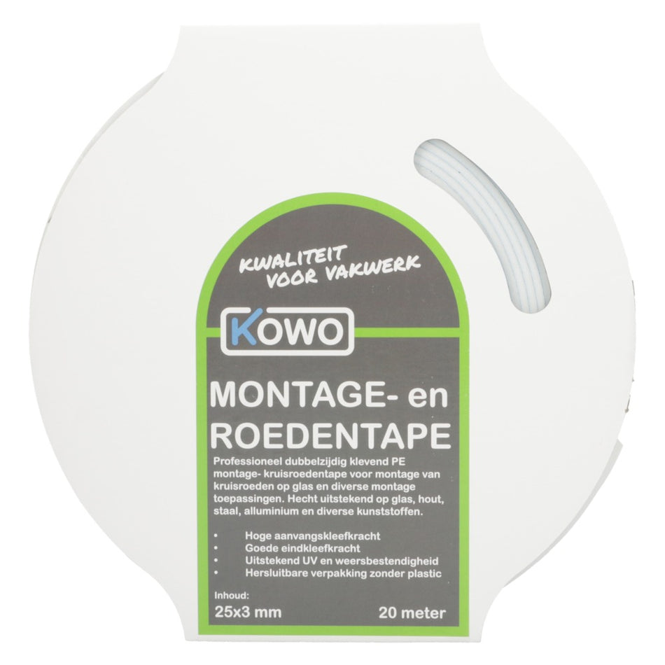 Kowo Montage- en Roedentape Wit 25x3mm 20m-756709