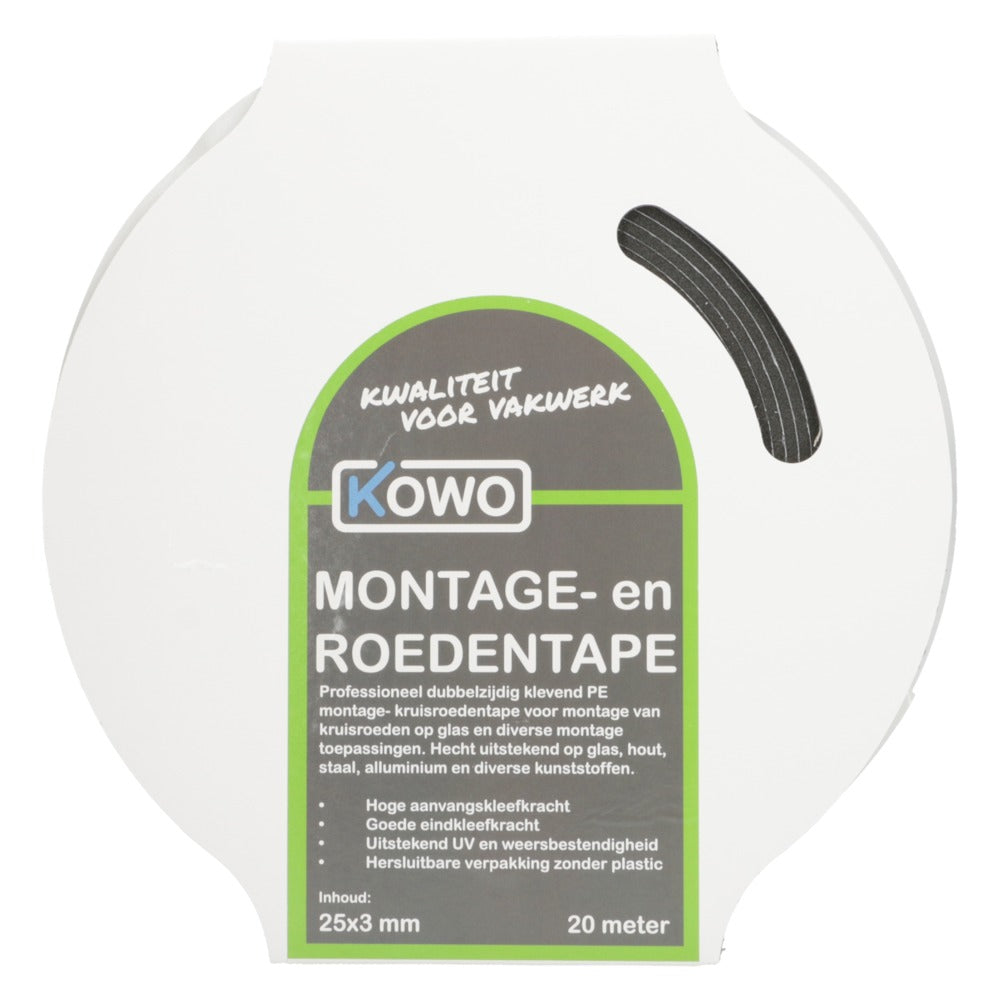 Kowo Montage- en Roedentape Zwart 25x3mm 20m-756710