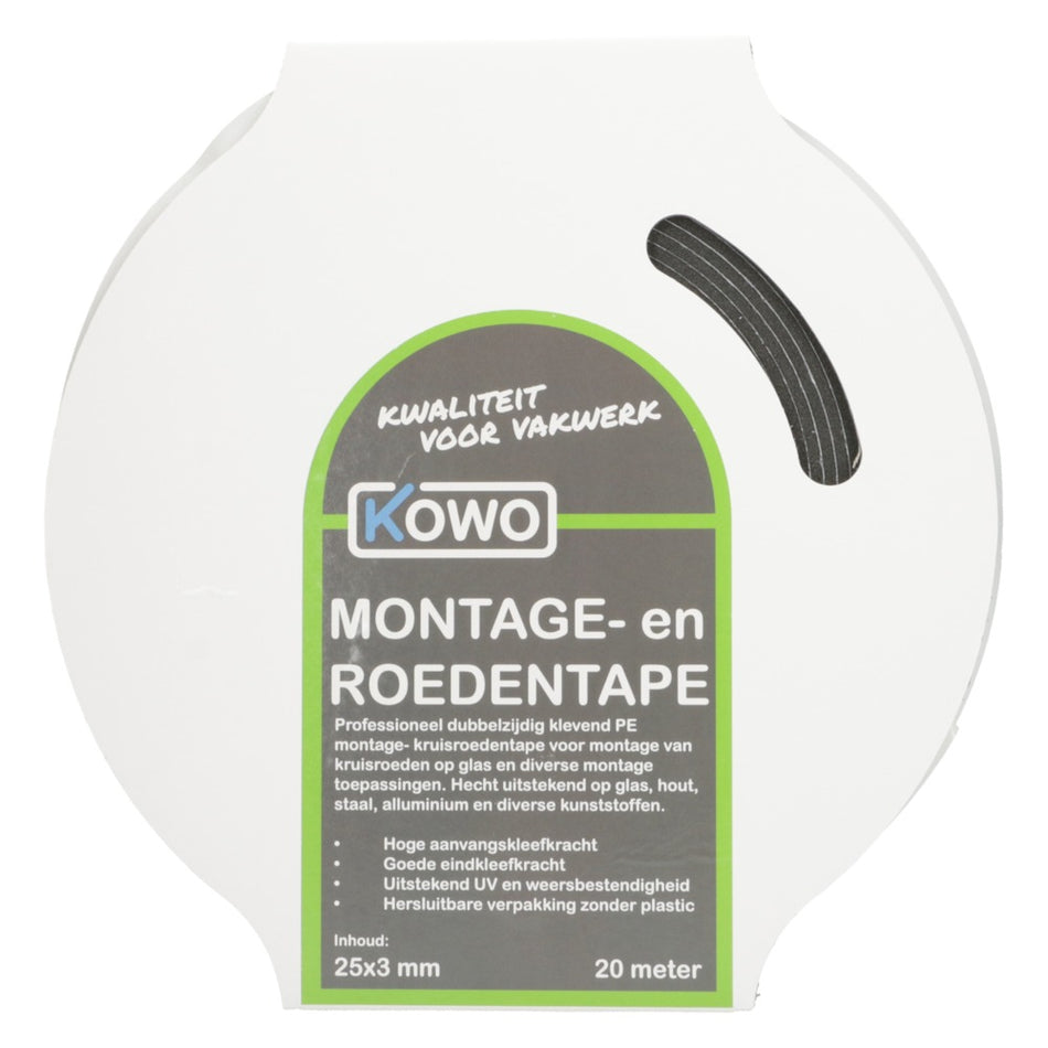 Kowo Montage- en Roedentape Zwart 25x3mm 20m-756710