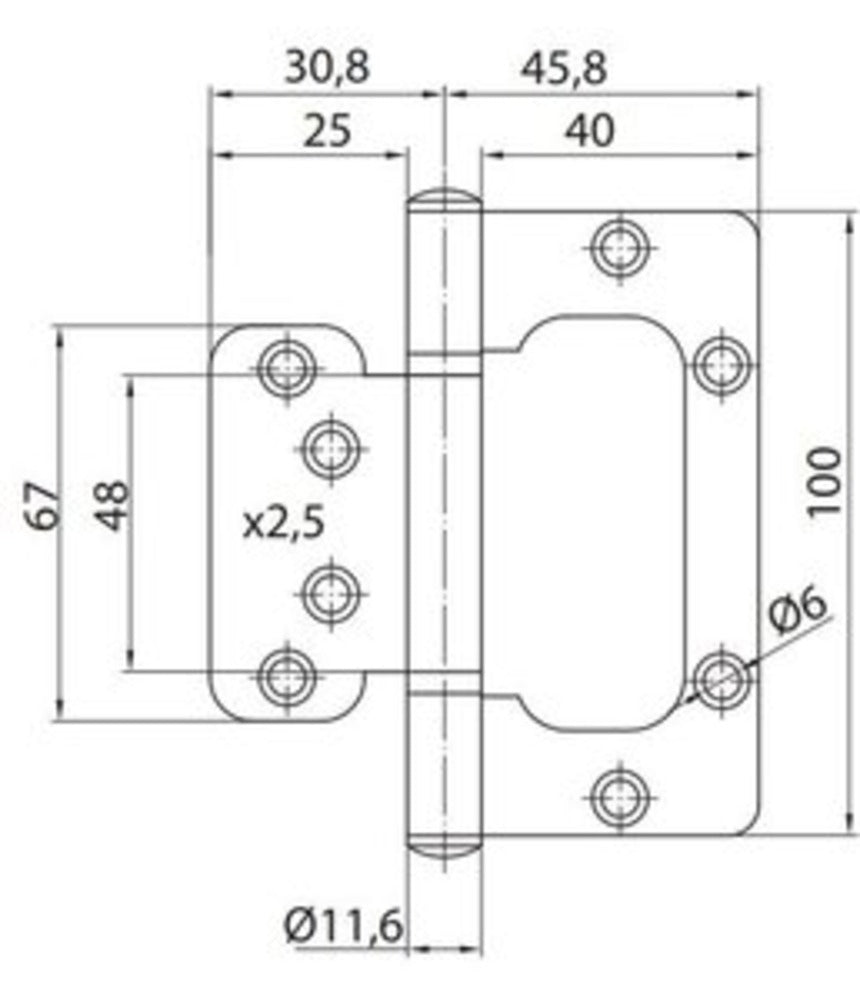 Scharnier Zonder Freeswerk RVS 3stuks-757317