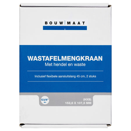 Bouwmaat wastafelmengkraan laag chroom rechte uitloop 1-greeps bediening-757480