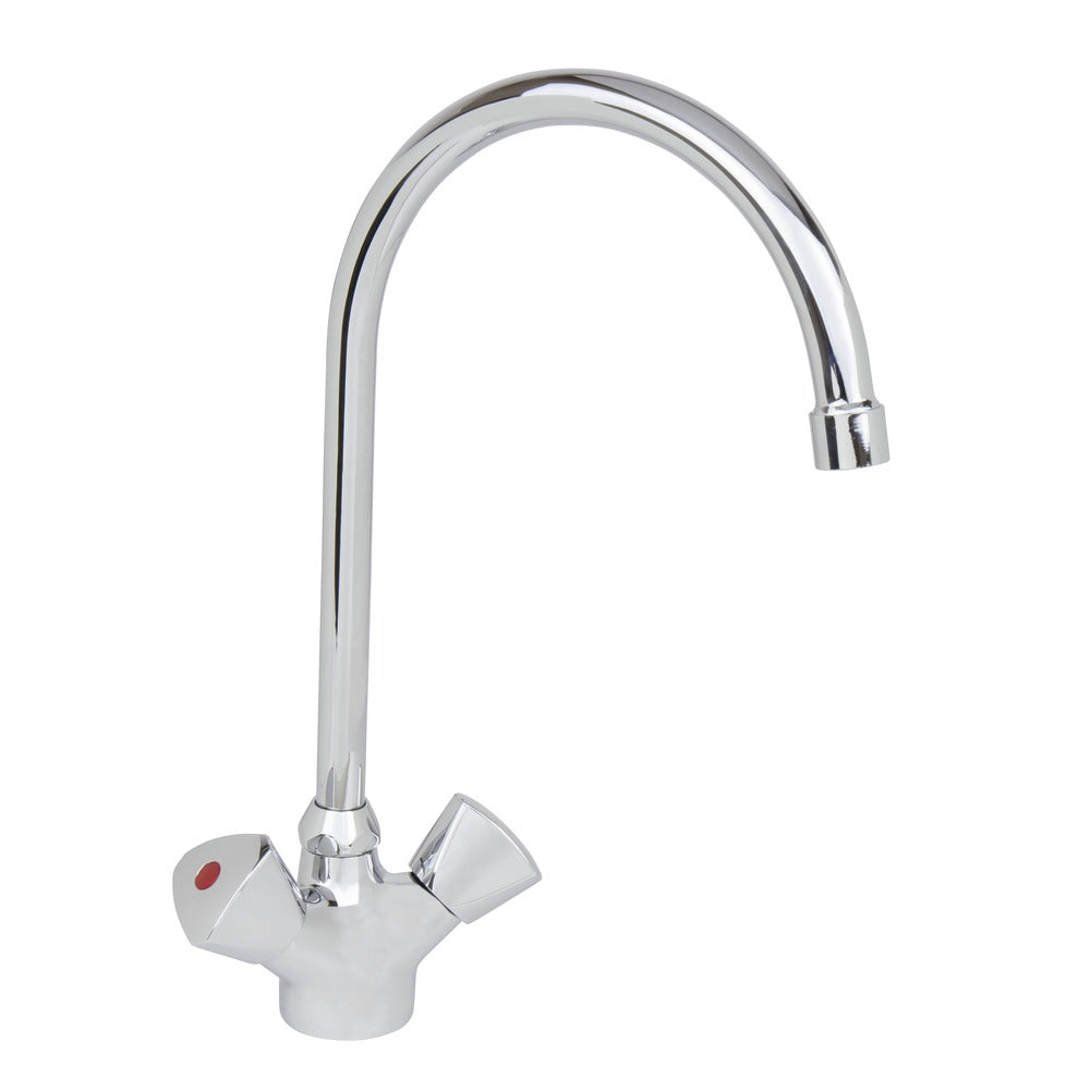 Bouwmaat gootsteenmengkraan hoog chroom C-uitloop 2-knoppen-757481
