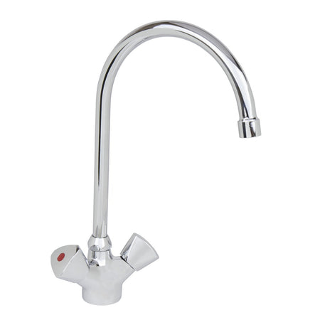 Bouwmaat gootsteenmengkraan hoog chroom C-uitloop 2-knoppen-757481