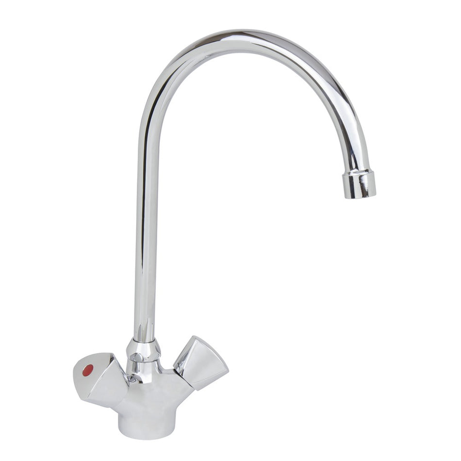 Bouwmaat gootsteenmengkraan hoog chroom C-uitloop 2-knoppen-757481