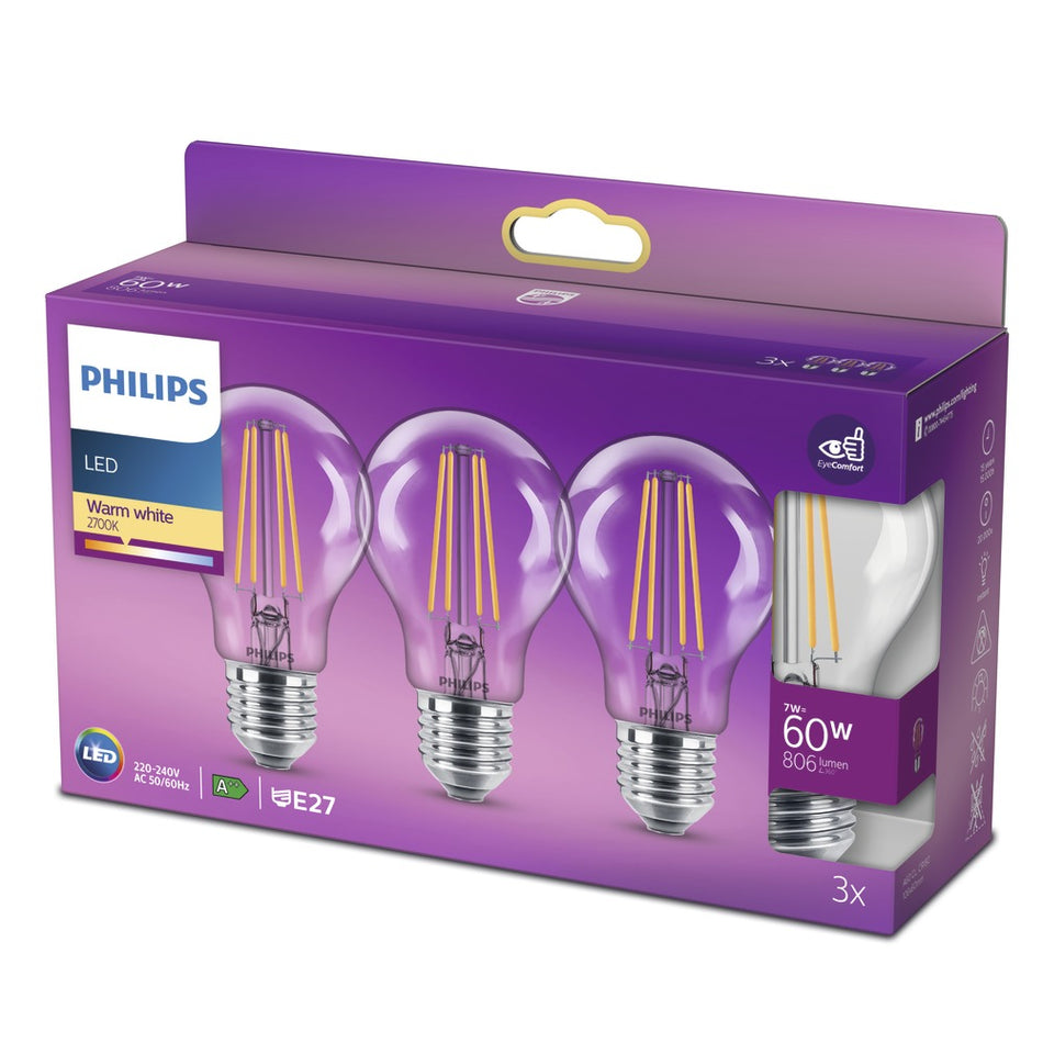 Philips LED Lamp Peer 60W E27 Warmwit Helder 3st-757980