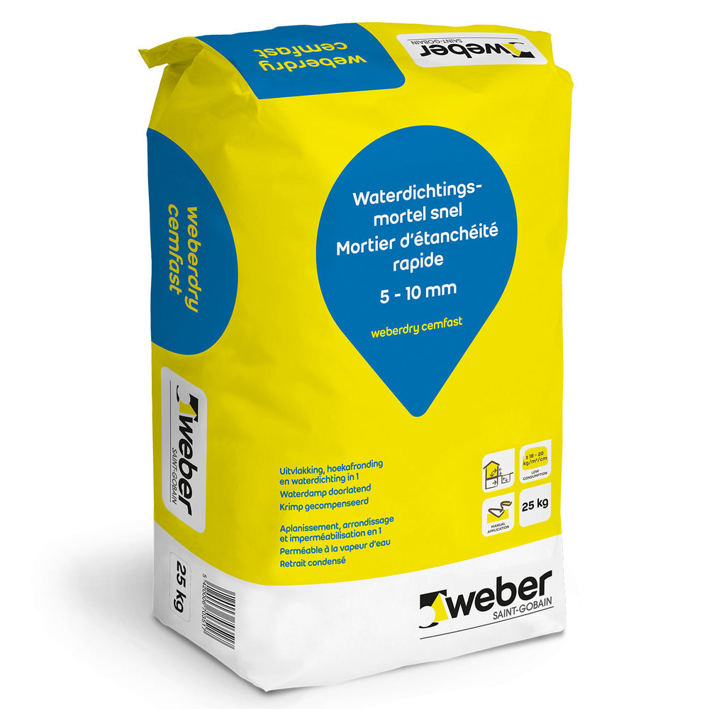 Weber Waterdichtingmortel Snel Dry Cemfast Cementgebonden 5-10mm 25kg-758434